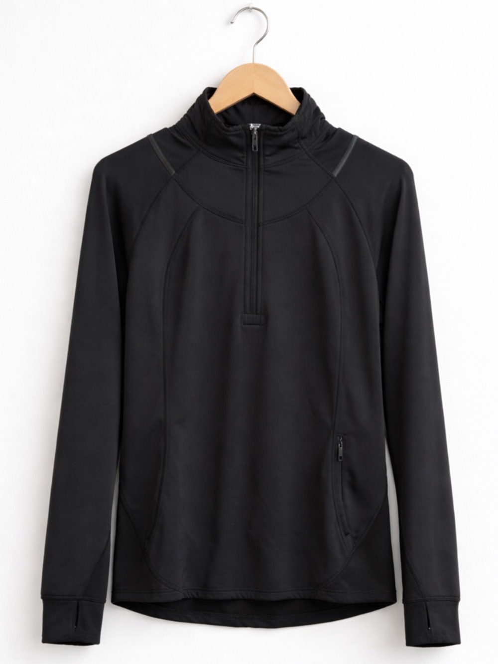 Lululemon Black Quarter Zip Pullover Size 8 Mesh Back Thumbholes Running Jacket